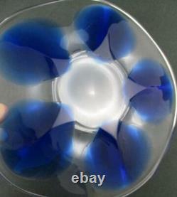 Signed LALIQUE Vintage PAIR of COBALT Blue OYSTER PLATES 5 wells / Art Glass