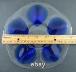 Signed LALIQUE Vintage PAIR of COBALT Blue OYSTER PLATES 5 wells / Art Glass