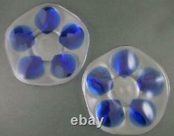 Signed LALIQUE Vintage PAIR of COBALT Blue OYSTER PLATES 5 wells / Art Glass