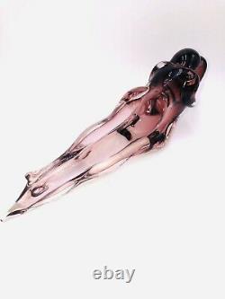 Signed Murano Embraced Lovers Couple Amethyst Glass Sculpture Figurine Rare