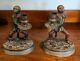 Signed Pair Art Nouveux Cold Painted Bronze Fratin Monkey Candlesticks