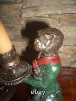 Signed PAIR Art Nouveux Cold Painted Bronze FRATIN MONKEY CANDLESTICKS