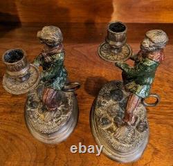 Signed PAIR Art Nouveux Cold Painted Bronze FRATIN MONKEY CANDLESTICKS