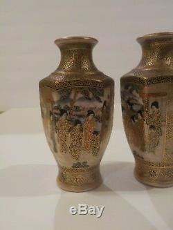 Signed Pair 19th C. Japanese SATSUMA Miniature Vases, Meiji Period