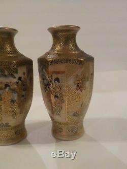 Signed Pair 19th C. Japanese SATSUMA Miniature Vases, Meiji Period