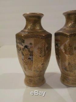 Signed Pair 19th C. Japanese SATSUMA Miniature Vases, Meiji Period