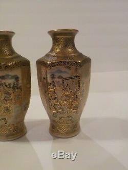 Signed Pair 19th C. Japanese SATSUMA Miniature Vases, Meiji Period