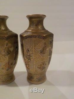 Signed Pair 19th C. Japanese SATSUMA Miniature Vases, Meiji Period