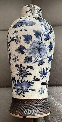 Signed Pair Chinese Qing Dynasty Underglaze Blue & White Vases c. 1850