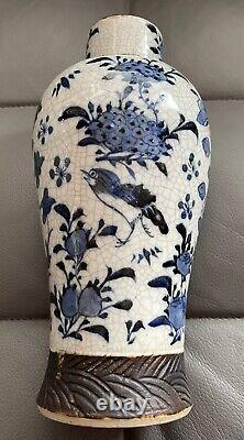 Signed Pair Chinese Qing Dynasty Underglaze Blue & White Vases c. 1850