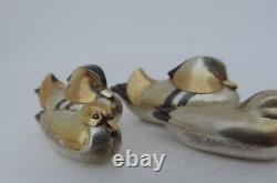 Signed Pair Japanese Sterling Silver 925 Chinese Mandarin Duck Chopstick Rests