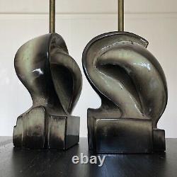 Signed Pair Mid Century Biomorphic Art Pottery Lamps by Marianna Von Allesch