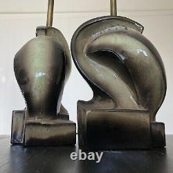 Signed Pair Mid Century Biomorphic Art Pottery Lamps by Marianna Von Allesch
