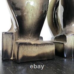 Signed Pair Mid Century Biomorphic Art Pottery Lamps by Marianna Von Allesch