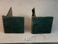 Signed Pair Roycroft Hammered Copper Bookends Arts & Crafts Mission Brass Wash