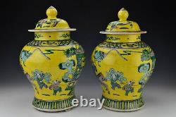 Signed Pair of Chinese Famille Jaune Ginger Jars 19th Century