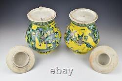 Signed Pair of Chinese Famille Jaune Ginger Jars 19th Century