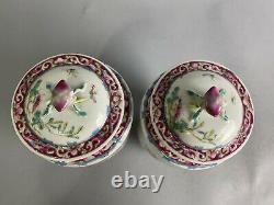 Signed Pair of Chinese Porcelain Covered Jars 18th Century