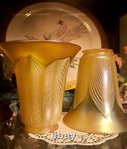 Signed Quezal, Pair Of Lovely Iridescent Art Glass Shade