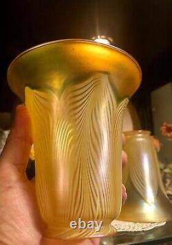 Signed Quezal, Pair Of Lovely Iridescent Art Glass Shade