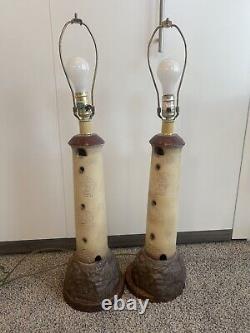 Signed Rare Pair vintage Nautical Lighthouse table lamps. Coastal Decor