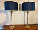 Signed Vintage 1986 Chapman Solid Brass Trumpet Table Lamp Pair