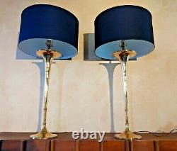 Signed Vintage 1986 CHAPMAN Solid Brass Trumpet Table Lamp Pair