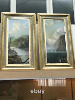 Signed pair of antique 19th C landscape oil on canvas painting\s