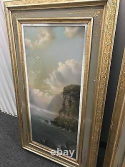 Signed pair of antique 19th C landscape oil on canvas painting\s