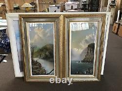 Signed pair of antique 19th C landscape oil on canvas painting\s