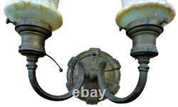 Single. E F Caldwell & Co Turtleback Bronze With Gilt Sconce. 2 Arms Signed
