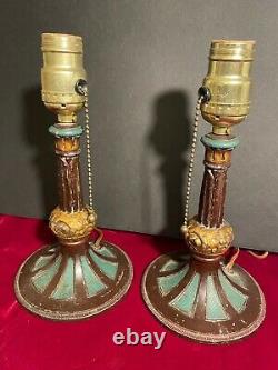 Small PAIR of Vintage TABLE LAMPS Signed Art Deco (without Lamp Shades)