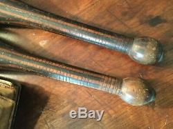 Small Pair Antique 19th or early 20th c PAINTED EXERCISE or JUGGLING CLUBS, AAFA