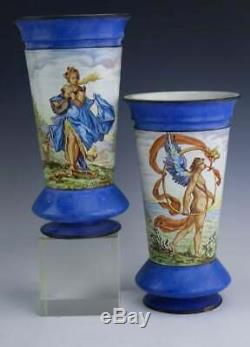 Stunning 1875 Pair Signed Montereau Lm&c French Porcelain Vases Falence! Bin