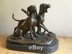 Stunning Bronze Figure Of A Pair Of Hunting Dogs Signed A Cain