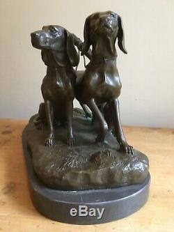 Stunning Bronze Figure Of A Pair Of Hunting Dogs Signed A Cain