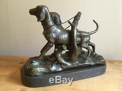 Stunning Bronze Figure Of A Pair Of Hunting Dogs Signed A Cain