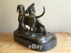 Stunning Bronze Figure Of A Pair Of Hunting Dogs Signed A Cain