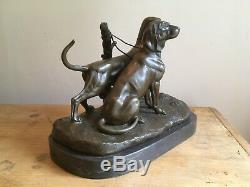 Stunning Bronze Figure Of A Pair Of Hunting Dogs Signed A Cain