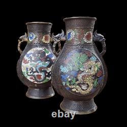 Superb, Large Antique Pair Signed Chinese Bronze Vases