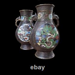 Superb, Large Antique Pair Signed Chinese Bronze Vases