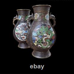 Superb, Large Antique Pair Signed Chinese Bronze Vases