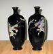 Superb Meiji Japanese Hexagonal Cloisonne Pair Vases With Swirling Dragons- Signed