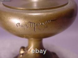 Superb Pair Antique Cherub Bronze & Marble Vases Signed Aug. Moreau