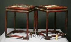 Superb Pair Of Antique Chinese Huanghuali Wood Marble Stand Signed & Dated 1779