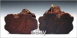 Superb Pair Signed Antique Japanese Nio Carved Wood Statues Agyo & Ungyo
