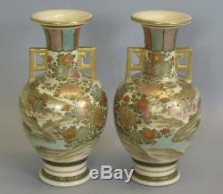 Superb Pair of Artist Signed Antique Satsuma Vases c. 1890 Meiji-Era