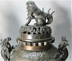 Superb Pair of Large MEIJI-ERA JAPANESE BRONZE Urns with Dragons c. 1860 antique