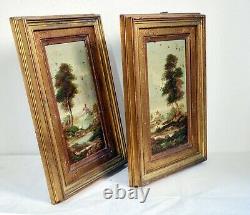 Superb Signed Antique Pair of Italian Oil on Copper Oil Paintings in Gilt Frames