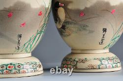 Superbe paire vases Japon Satsuma Meiji Duck Antique Japanese Vase Signed mark